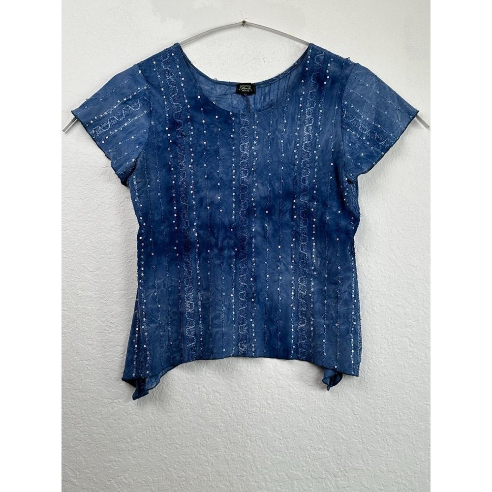 Shannon Ford blue Sequin Wrap Hem Short Sleeve, petite XL